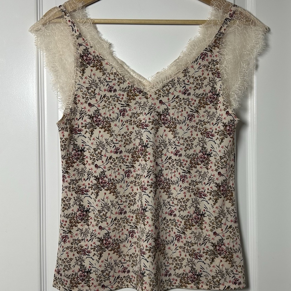 Grace & Lace Multicolor Floral Lace Trim Fitted Tank Top Romatic Coquette Style